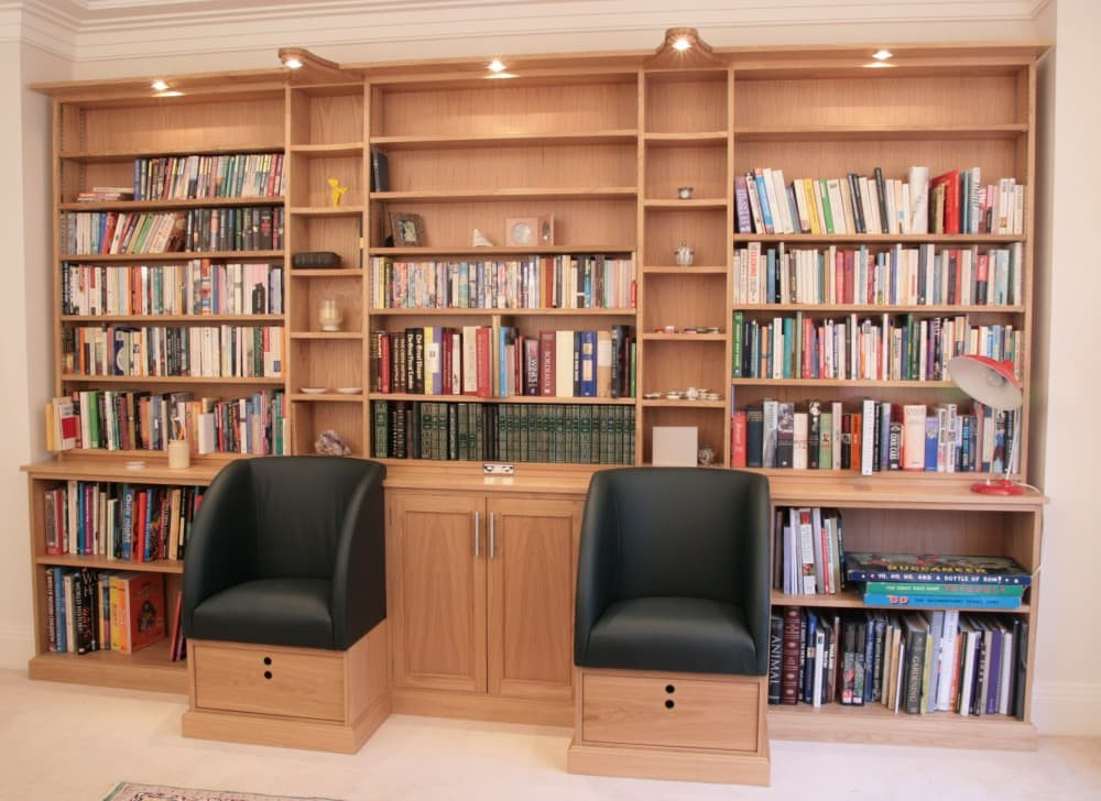 Large bookcase and reading chairs